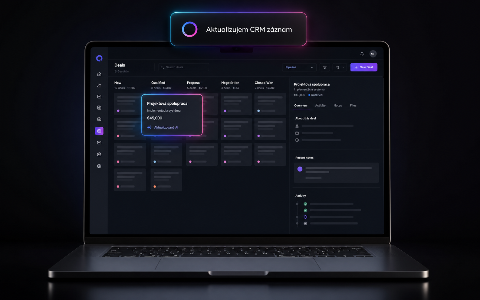 Ekran Mac z kartą CRM i blokiem AI aktualizacji rekordów